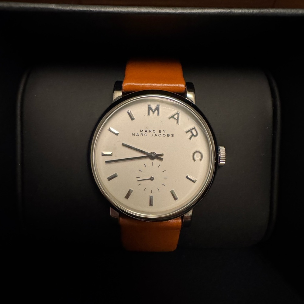 Marc by Marc Jacobs Silver Dial Watch with Brown Leather Strap